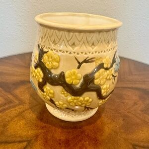 Indian Tree Ceramic Hand Painted Vase with Yellow Blossoms 5 1/2”